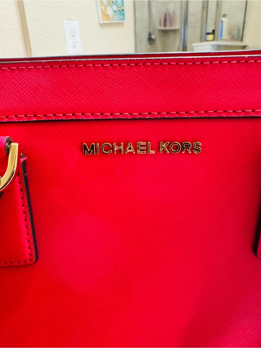 Michael Kors Bright Red Saffiano Tote with Gold Hardware